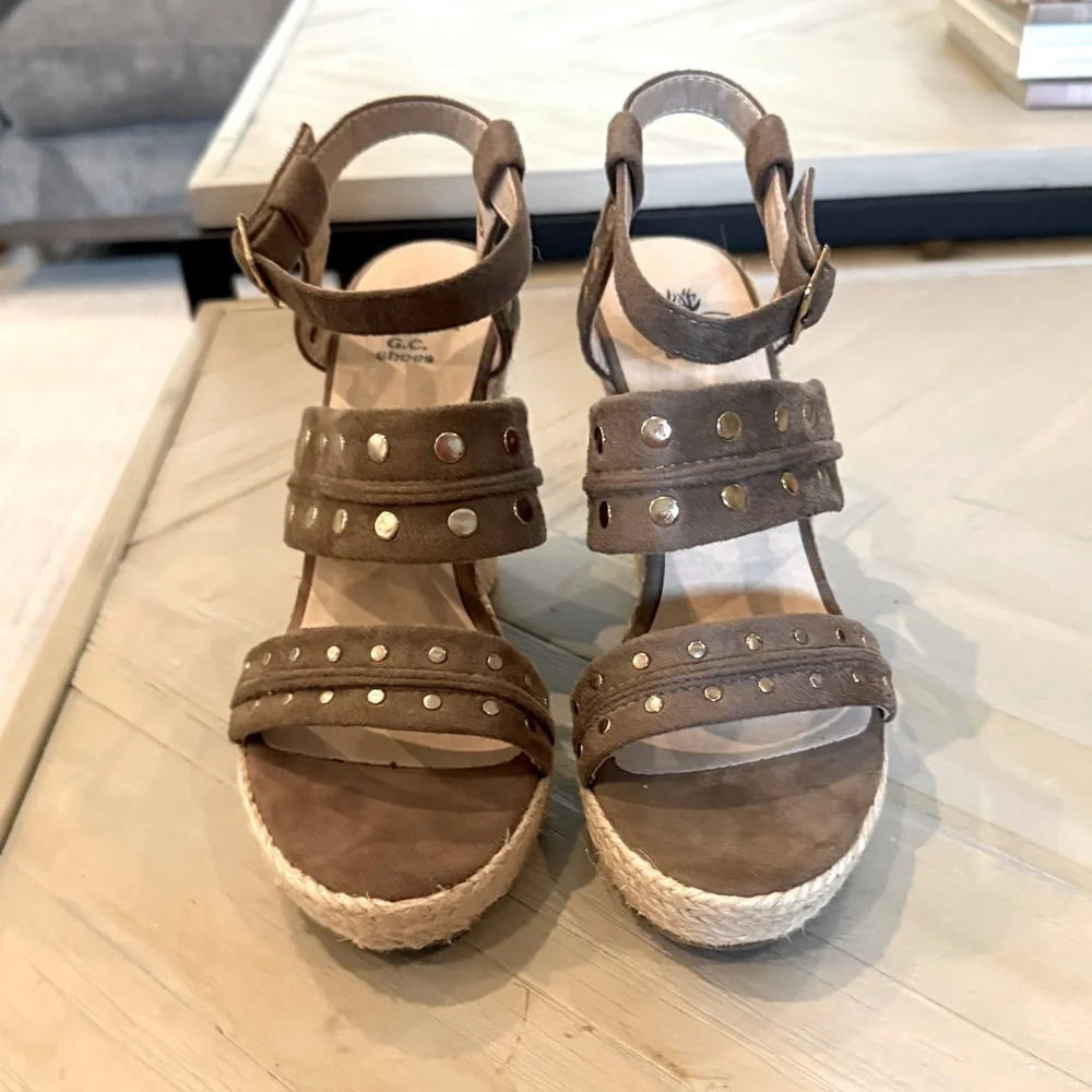 Boutique, Chic, Boho Women's Brown/Tan Wedge Sandals Size 9.